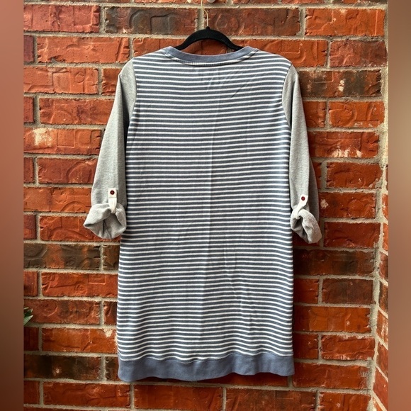 Tommy Hilfiger Womens Medium Gray Stripe Roll Tab Tunic Sweater Dress - Picture 4 of 9